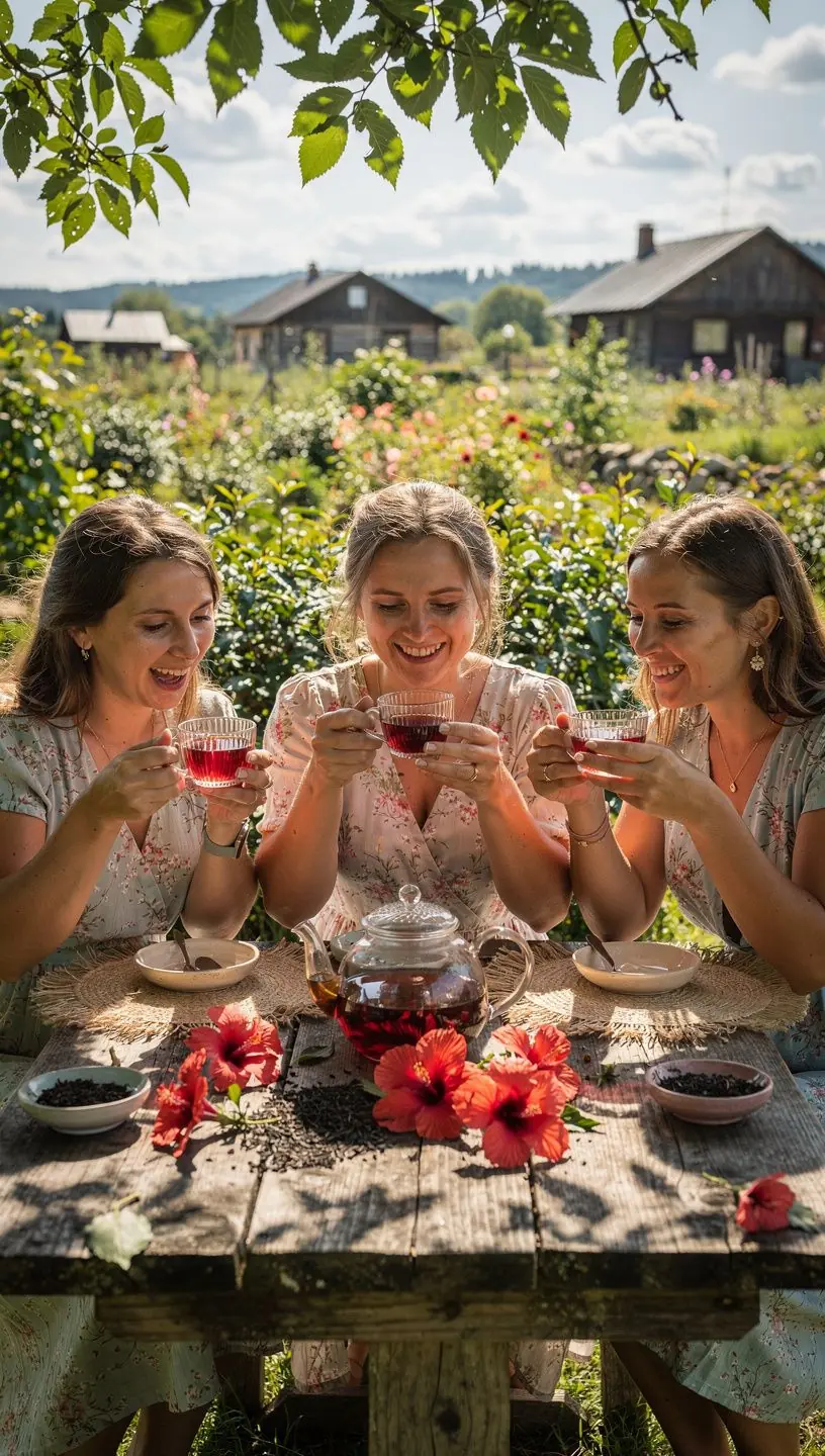 Hibisko žiedų arbata puodelyje su šviežiais mėtų lapais.