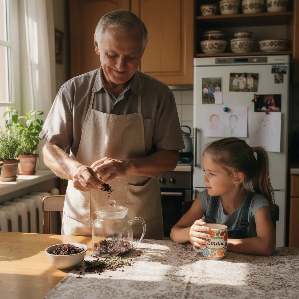Hibisko gėlių arbata su šviežiais ingredientais.