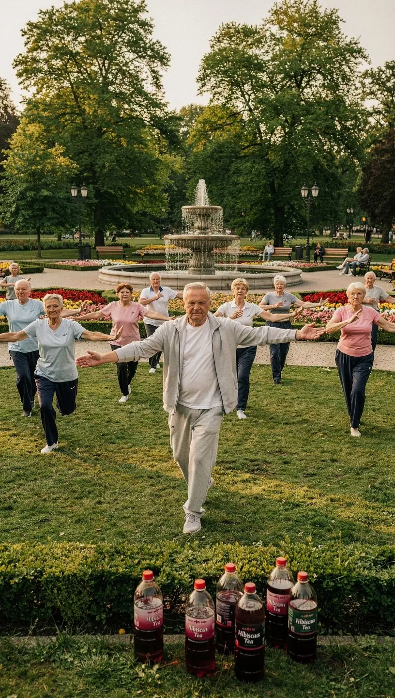 Arbatos puodelis su ryškiai raudona hibisko arbata, puikiai atrodo ant stalo.