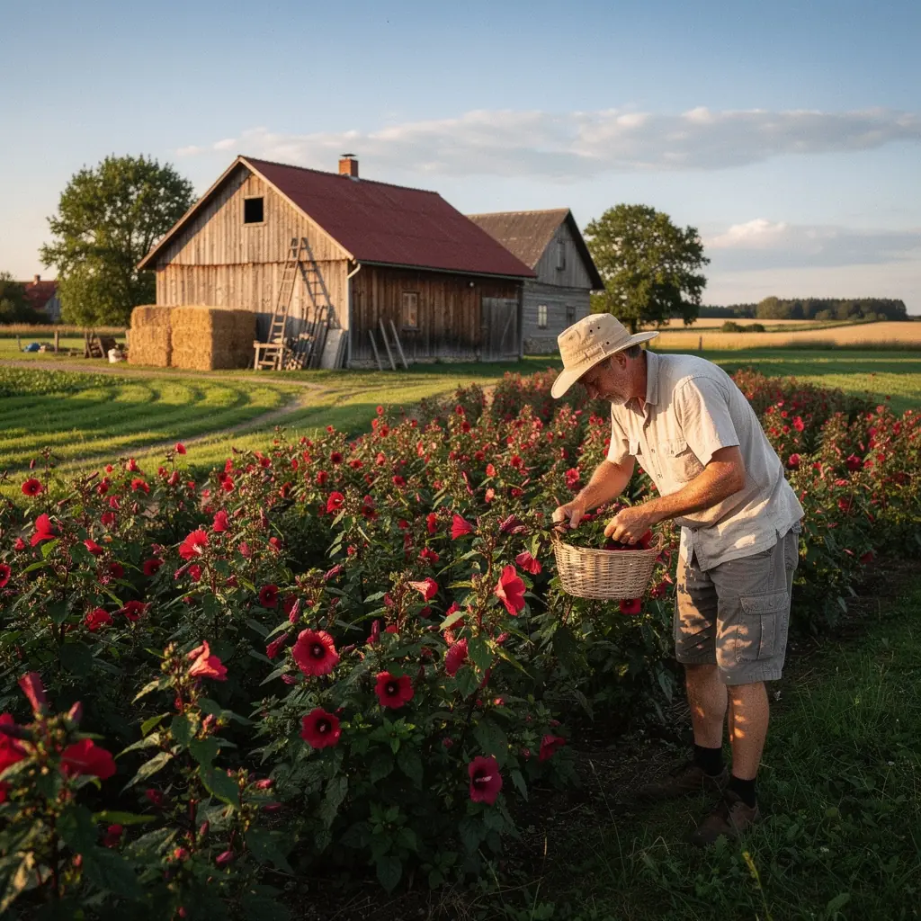 Raudonos hibisko gėlės, naudojamos hipertenzijos mažinimo arbatos mišinyje.